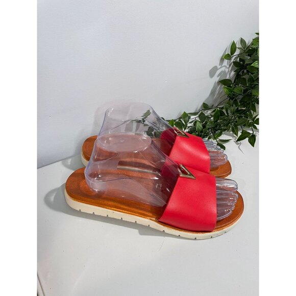 Womens Transparent Red Slide Sandals With Gold Accent Detail Size 10 - Picture 2 of 10